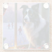 Border Collie mit Weihnachtslichtern Urlaub Glasuntersetzer (Rückseite)