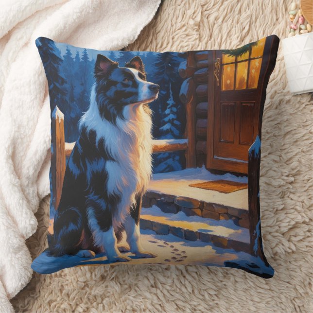 Border Collie mit Weihnachtslichtern Urlaub Kissen (Decke)
