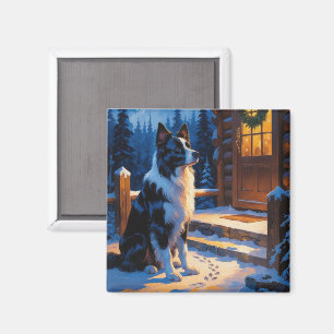Border Collie mit Weihnachtslichtern Urlaub Magnet