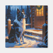 Border Collie mit Weihnachtslichtern Urlaub Magnet (Vorne)