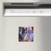 Border Collie mit Weihnachtslichtern Urlaub Magnet (In Situ (Geschirrspüler))