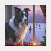 Border Collie mit Weihnachtslichtern Urlaub Magnet (Vorne)