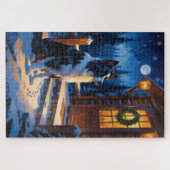 Border Collie mit Weihnachtslichtern Urlaub Puzzle (Horizontal)