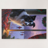 Border Collie mit Weihnachtslichtern Urlaub Puzzle (Horizontal)