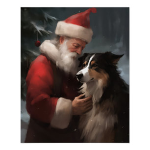 Border Collie mit Weihnachtsmann Festliches Weihna Poster