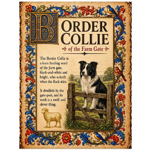 Border Collie, mittelalterliche Bestiarien-Kunst Postkarte