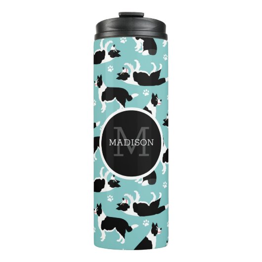 Border Collie Monogramm und Name Thermosbecher (Vorderseite)