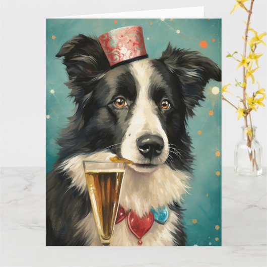 Border Collie Neujahr Karte (Gelbe Blume)