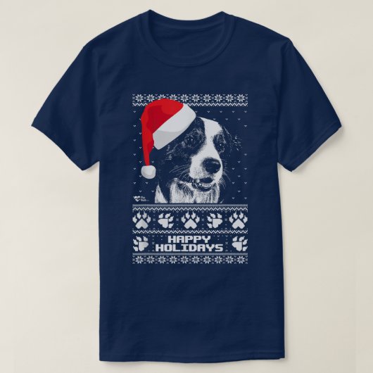 Border Collie Niedlich Happy Holidays Weihnachten T-Shirt (Design vorne)