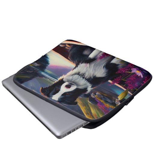 Border Collie on a Paddle: Ein Landschaftliches Ab Laptopschutzhülle (Vorne Knopf)