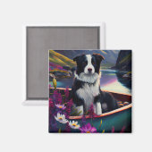 Border Collie on a Paddle: Ein Landschaftliches Ab Magnet (Vorderseite/Rückseite)