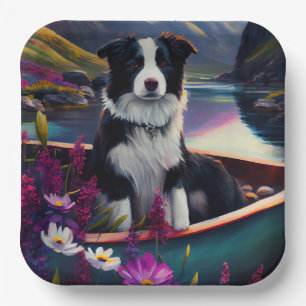 Border Collie on a Paddle: Ein Landschaftliches Ab Pappteller