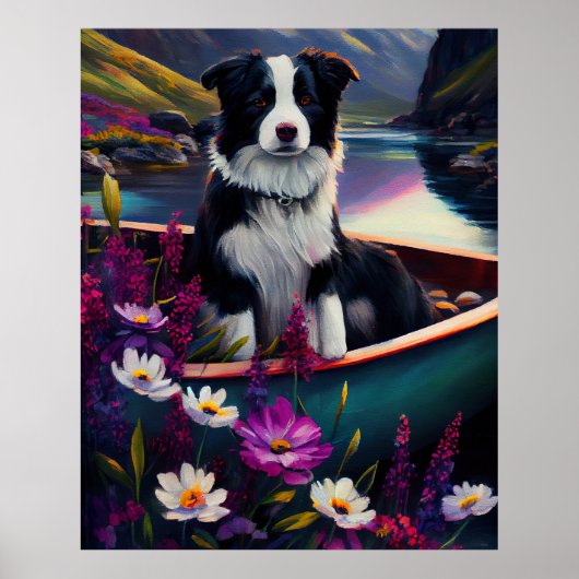 Border Collie on a Paddle: Ein Landschaftliches Ab Poster (Vorne)