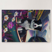 Border Collie on a Paddle: Ein Landschaftliches Ab Puzzle (Horizontal)