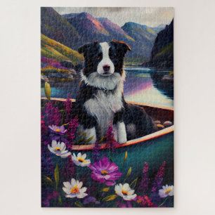 Border Collie on a Paddle: Ein Landschaftliches Ab Puzzle