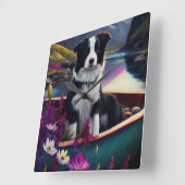 Border Collie on a Paddle: Ein Landschaftliches Ab Quadratische Wanduhr (Winkel)
