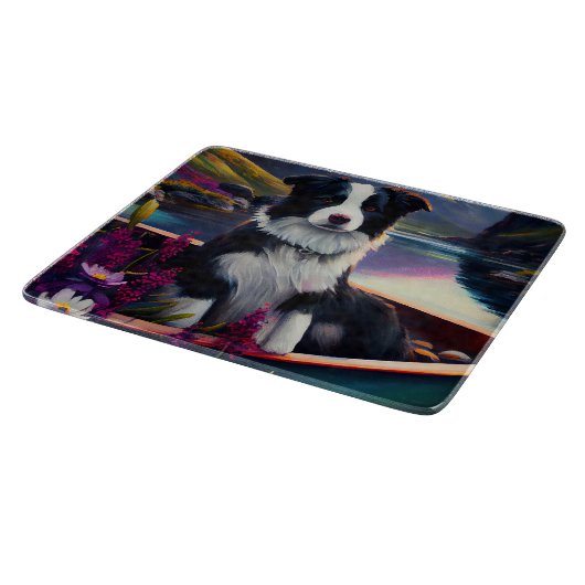 Border Collie on a Paddle: Ein Landschaftliches Ab Schneidebrett (Ecke)