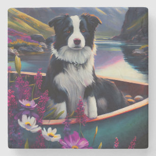 Border Collie on a Paddle: Ein Landschaftliches Ab Steinuntersetzer