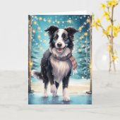 Border Collie on Ice Karte (Gelbe Blume)