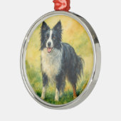 Border Collie Ornament Aus Metall (Links)