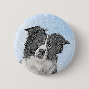 Border Collie Painting - Niedliche Original Dog Ar Button