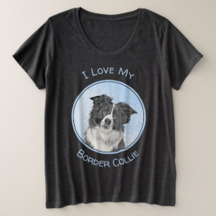 Border Collie Painting - Niedliche Original Dog Ar Große Größe T-Shirt