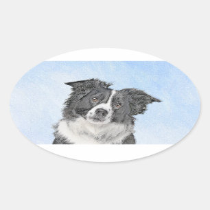 Border Collie Painting - Niedliche Original Dog Ar Ovaler Aufkleber