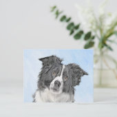Border Collie Painting - Niedliche Original Dog Ar Postkarte (Stehend Vorderseite)