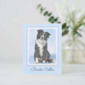 Border Collie Painting - Niedliche Original Dog Ar Postkarte (Stehend Vorderseite)