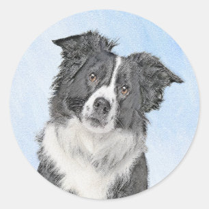 Border Collie Painting - Niedliche Original Dog Ar Runder Aufkleber