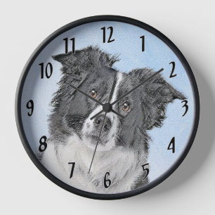 Border Collie Painting - Niedliche Original Dog Ar Uhr