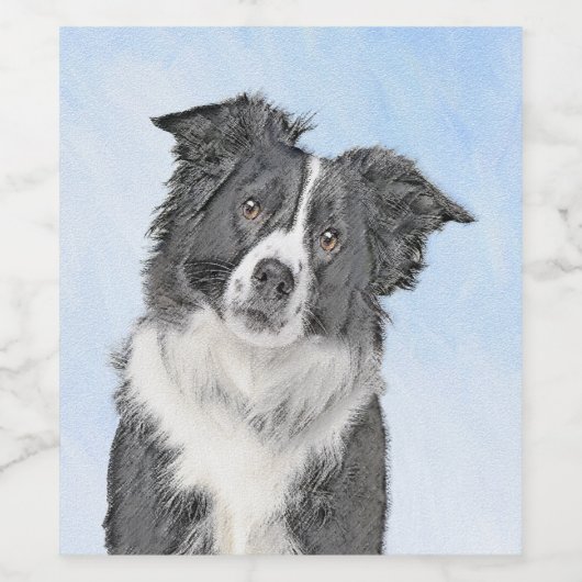 Border Collie Painting - Niedliche Original Dog Ar Weinetikett (Einzelnes Label)