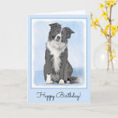 Border Collie Painting - Niedliche Original Hunde Karte (Gelbe Blume)