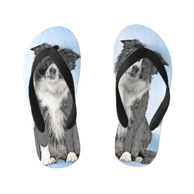Border Collie Painting - Niedliche Original Hunde  Kinderbadesandalen (Fußbett)