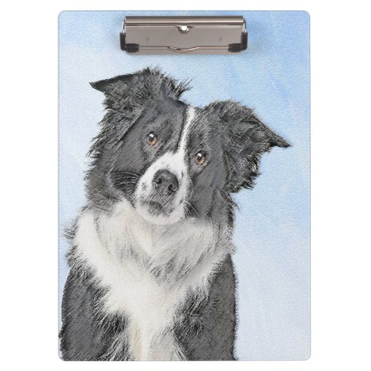 Border Collie Painting - Niedliche Original Hunde Klemmbrett (Vorderseite)