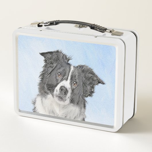 Border Collie Painting - Niedliche Original Hunde Metall Brotdose (Rückseite)