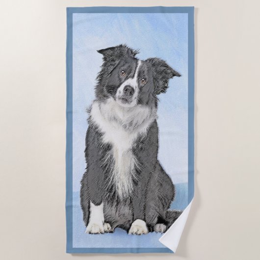 Border Collie Painting - Niedliche Original Hunde Strandtuch (Vorderseite)