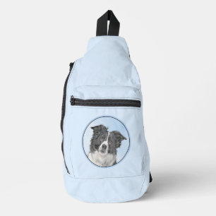Border Collie Painting Rough Black & White Dog Art Crossbody Bag
