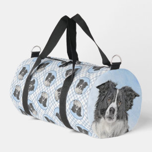 Border Collie Painting Rough Black & White Dog Art Duffle Bag