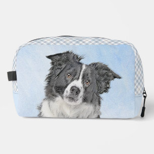 Border Collie Painting Rough Black & White Dog Art Waschbeutel