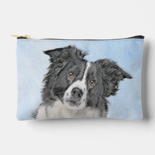 Border Collie Painting Rough Black & White Dog Art Zubehörtasche
