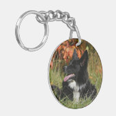 Border Collie Panting Down Schlüsselanhänger (Vorderseite links)