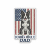 Border Collie Papa Patriotisches Vintage-Hund-Shir Aufkleber (Vorderseite)