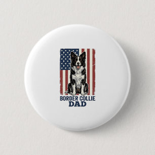 Border Collie Papa Patriotisches Vintage-Hund-Shir Button