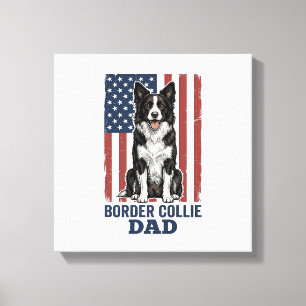 Border Collie Papa Patriotisches Vintage-Hund-Shir Leinwanddruck
