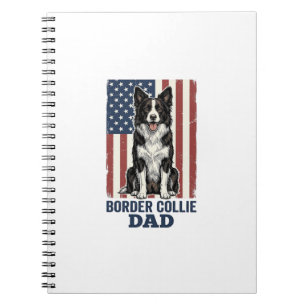 Border Collie Papa Patriotisches Vintage-Hund-Shir Notizblock
