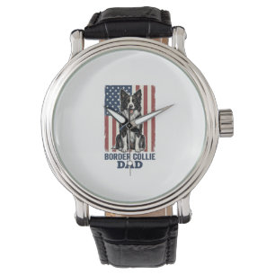 Border Collie Papa Patriotisches Vintage-Hunde-Shi Armbanduhr