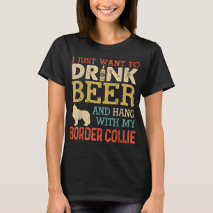Border Collie Papa trinkt Bier mit Hund lustig M T-Shirt