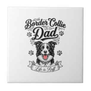 Border Collie Papa Vintage Gravur Hund Shirt Desi Fliese
