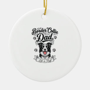 Border Collie Papa Vintage Gravur Hund Shirt Desi Keramik Ornament